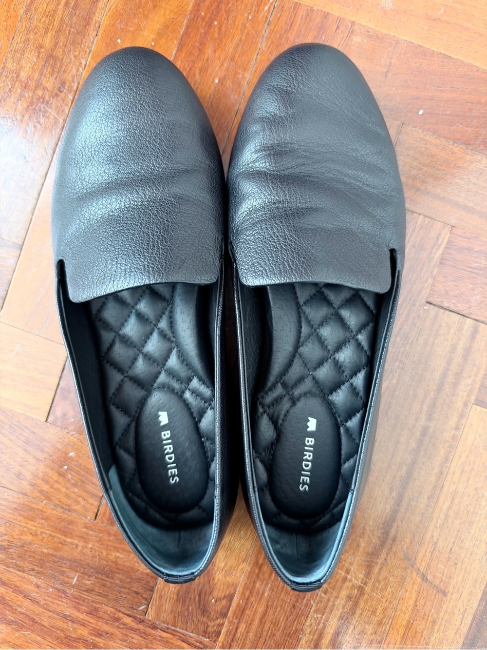 Birdies Women's Black Leather Slip-On Loafers